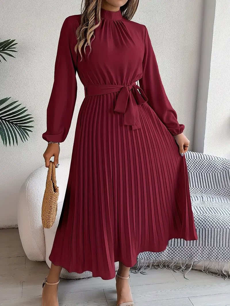 Sukienka Plisowana | Sukienka Z Długim Rękawem-Women Dress-Miloska