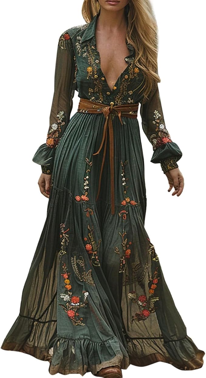 Sukienka Maxi | Sukienka Z Długim Rękawem-Women Dress-Miloska