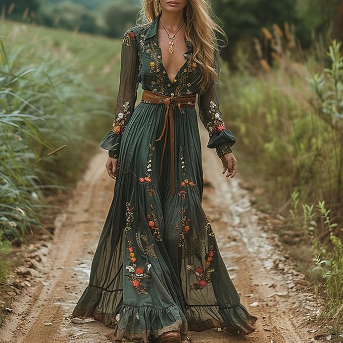 Sukienka Maxi | Sukienka Z Długim Rękawem-Women Dress-Miloska
