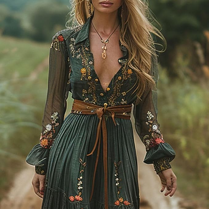 Sukienka Maxi | Sukienka Z Długim Rękawem-Women Dress-Miloska