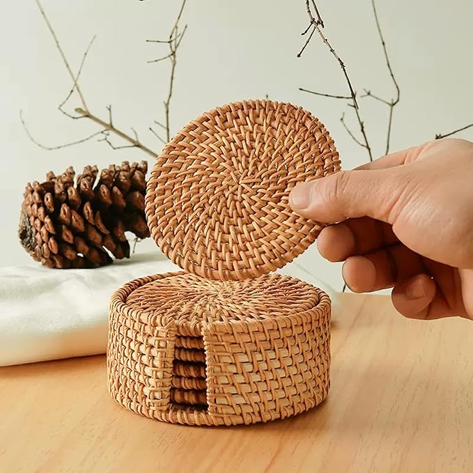 Podkładki Pod Kubki | Podstawki Rattanowe Zestaw-Coasters-Miloska