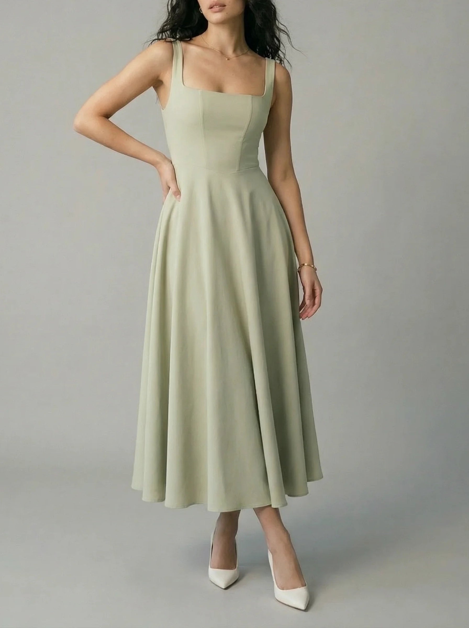 Damska Suknia Dla Matki Panny Młodej | Suknia Midi Na Ramiączkach-SKU_1766746744263_86-Miloska