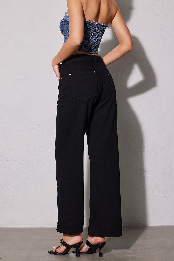 Damskie Jeansy Z Kieszeniami | Szerokie Nogawki-Women Jeans-Miloska