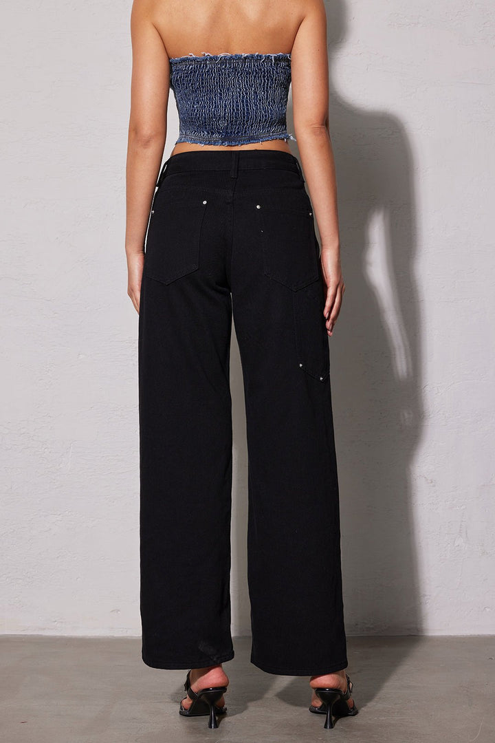 Damskie Jeansy Z Kieszeniami | Szerokie Nogawki-Women Jeans-Miloska