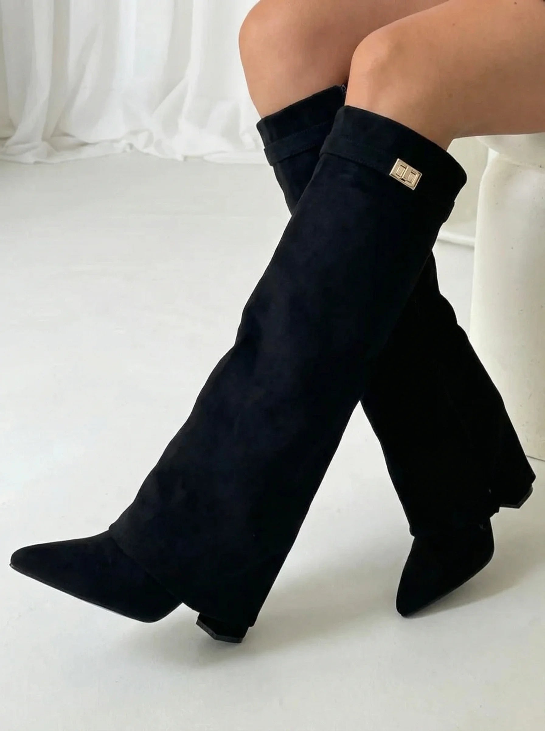 Damskie Kozaki Na Obcasie | Długi Cholewka I Zamek Boczny-Women Shoes-Miloska