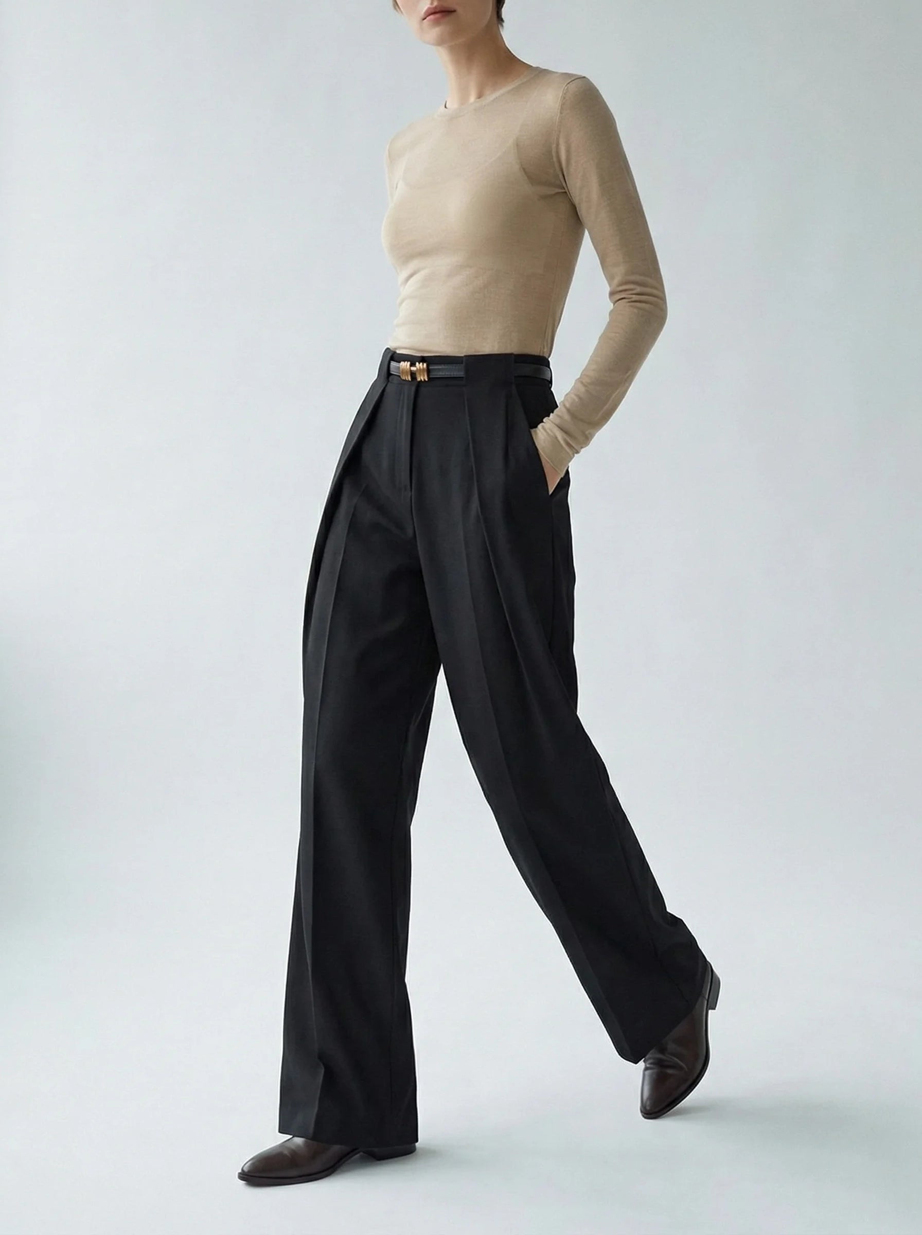 Damskie Spodnie Klasyczne | Szerokie Nogawki-Women Pants-Miloska