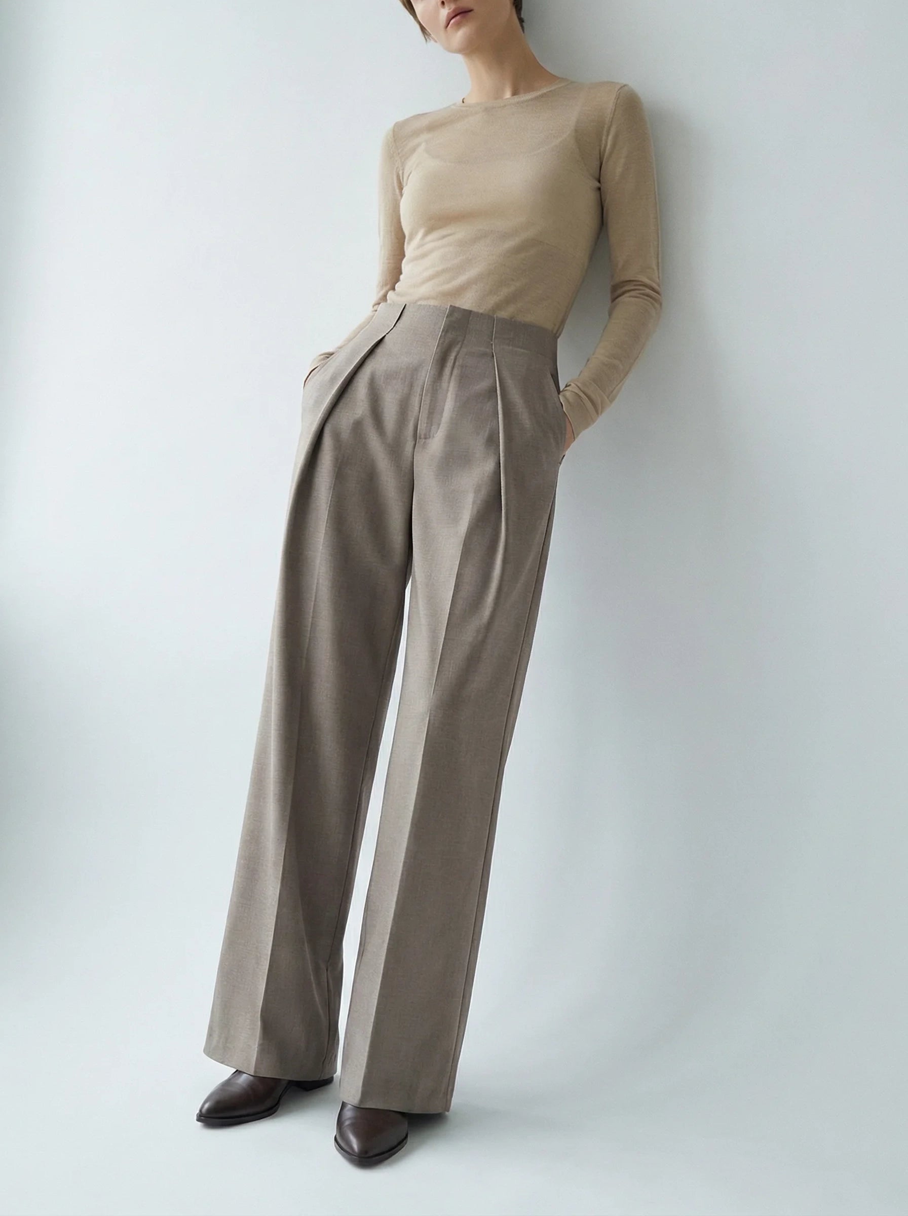 Damskie Spodnie Klasyczne | Szerokie Nogawki-Women Pants-Miloska