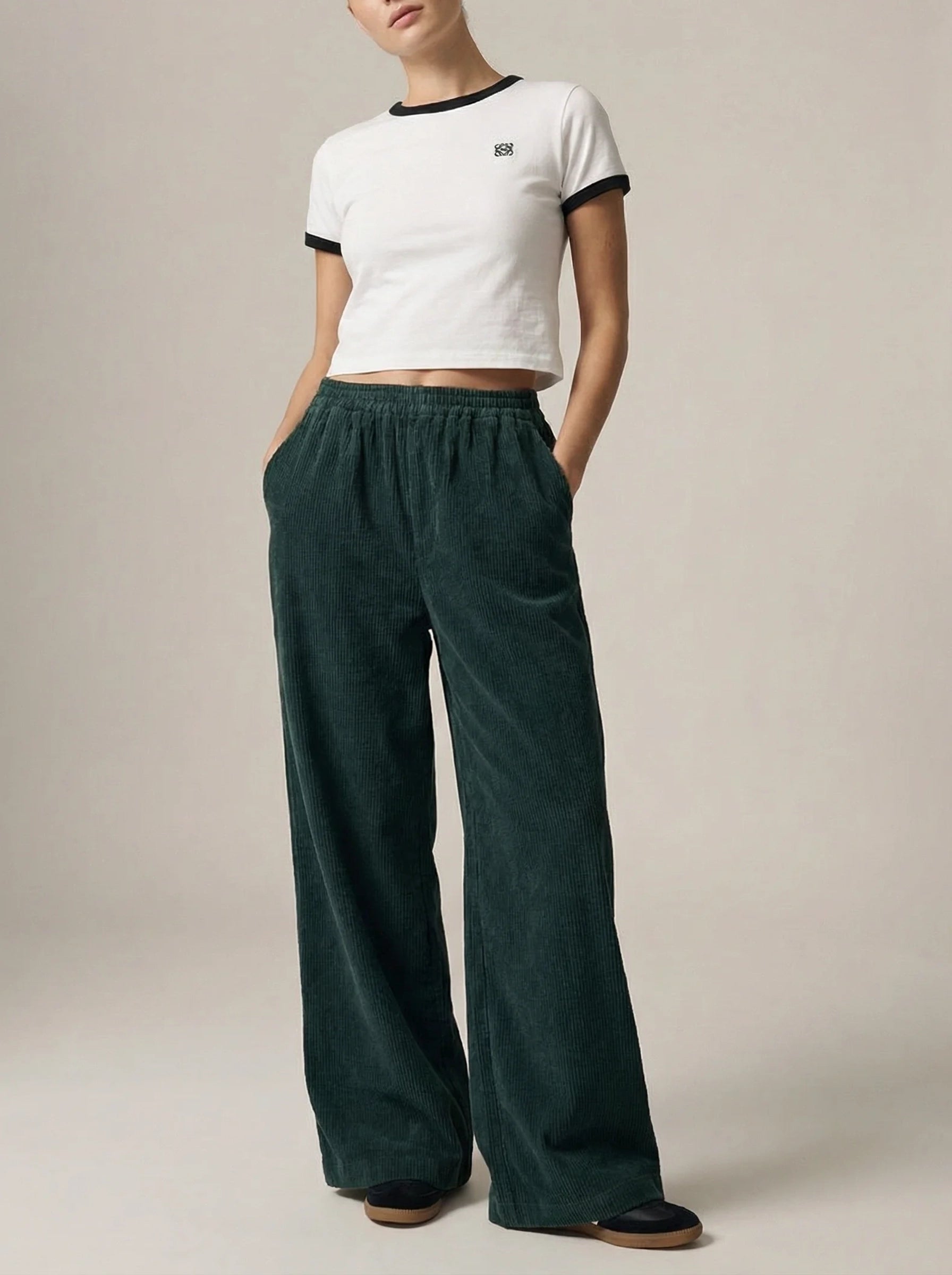 Damskie Spodnie Z Szeroką Nogawką | Elastyczny Pas-Women Pants-Miloska
