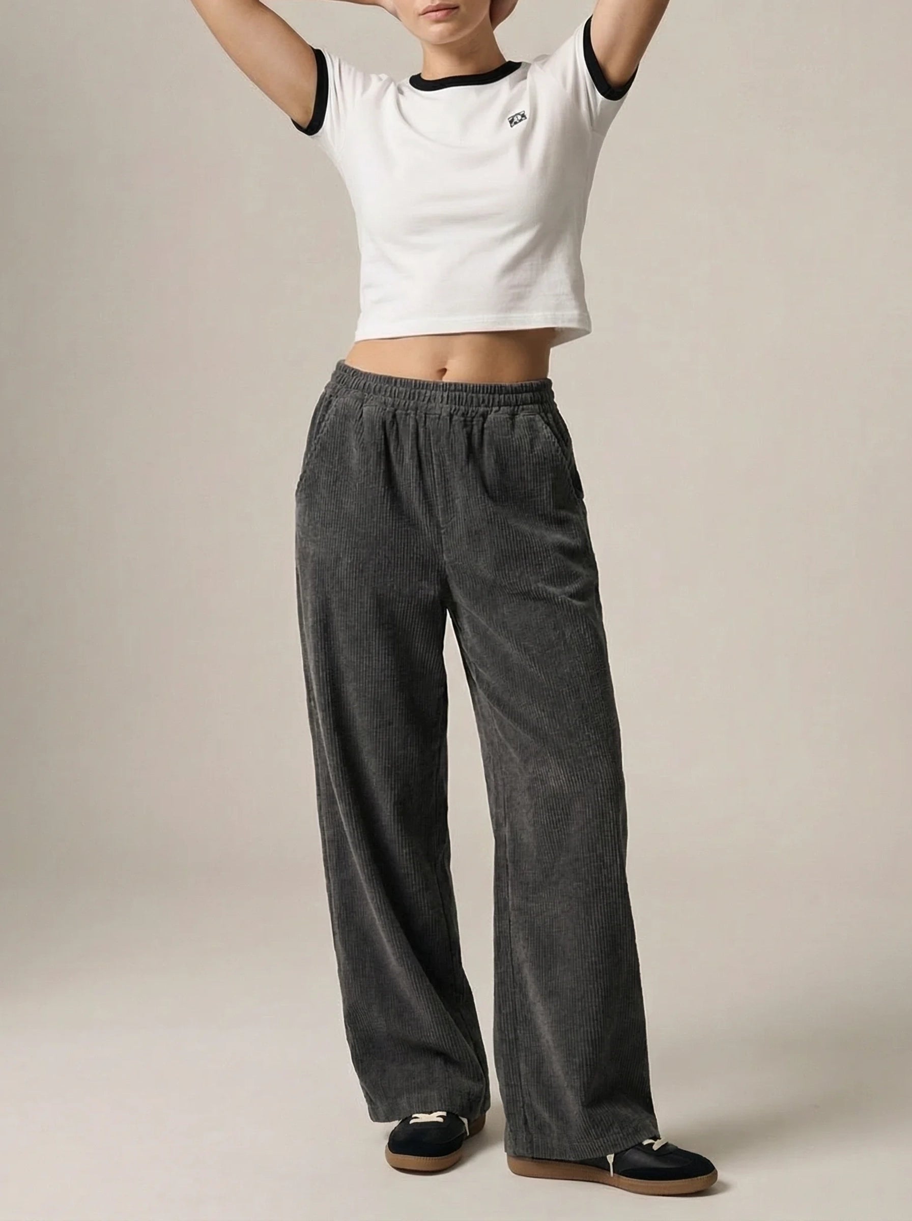 Damskie Spodnie Z Szeroką Nogawką | Elastyczny Pas-Women Pants-Miloska