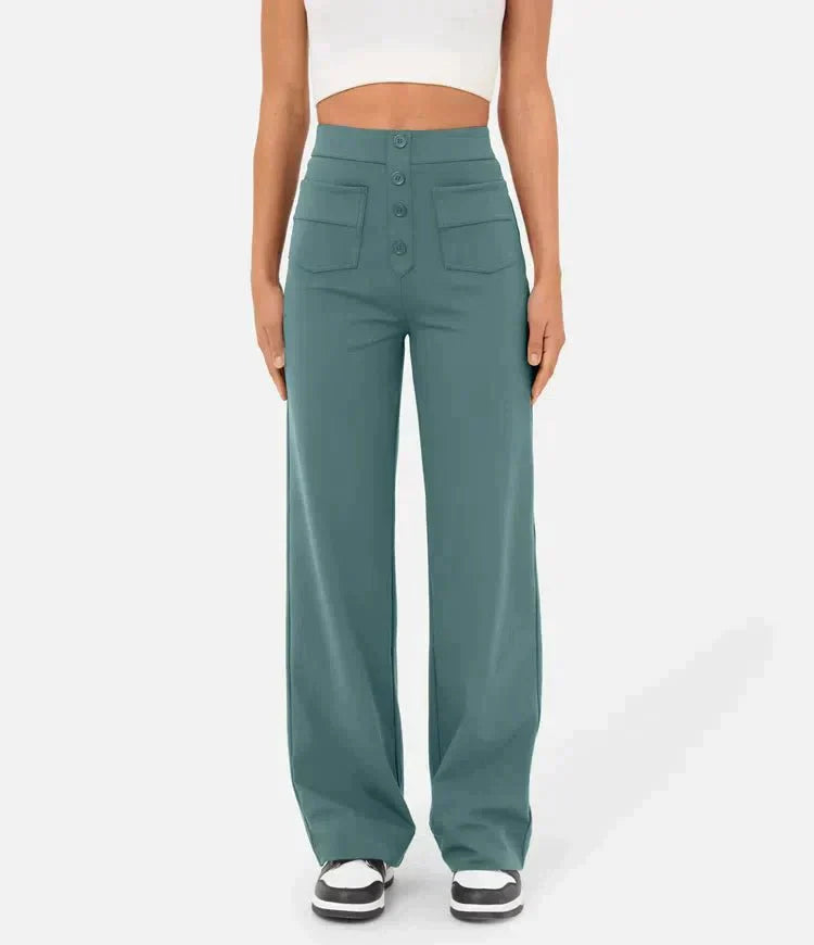 Damskie Spodnie Z Szerokimi Nogawkami | Wysoki Stan I Guziki-Men Pants-Miloska