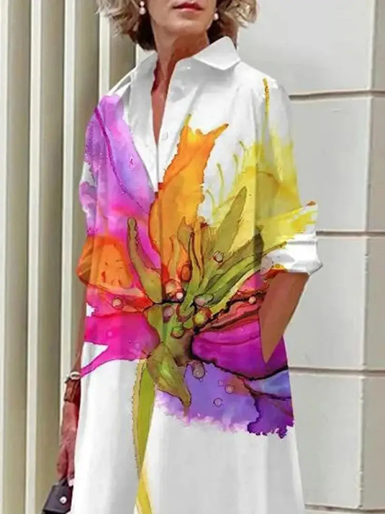 Sukienka Letnia Koszulowa | Sukienka W Kwiaty-Women Dress-Miloska