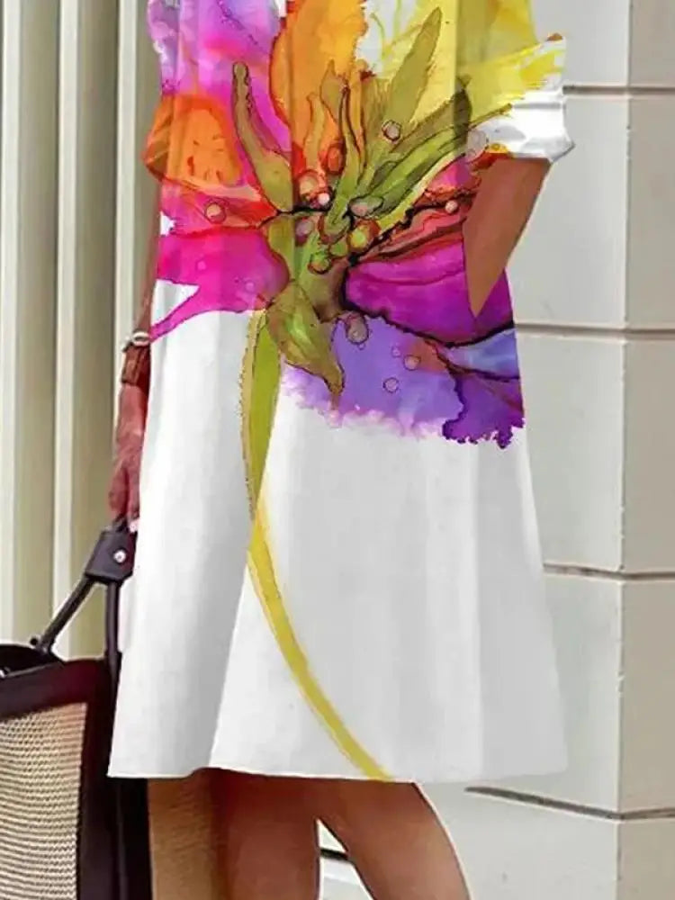 Sukienka Letnia Koszulowa | Sukienka W Kwiaty-Women Dress-Miloska