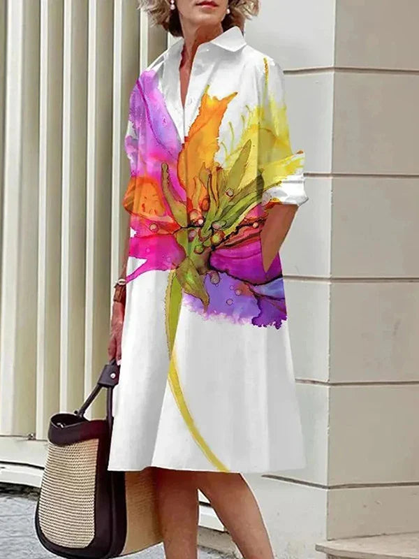 Sukienka Letnia Koszulowa | Sukienka W Kwiaty-Women Dress-Miloska