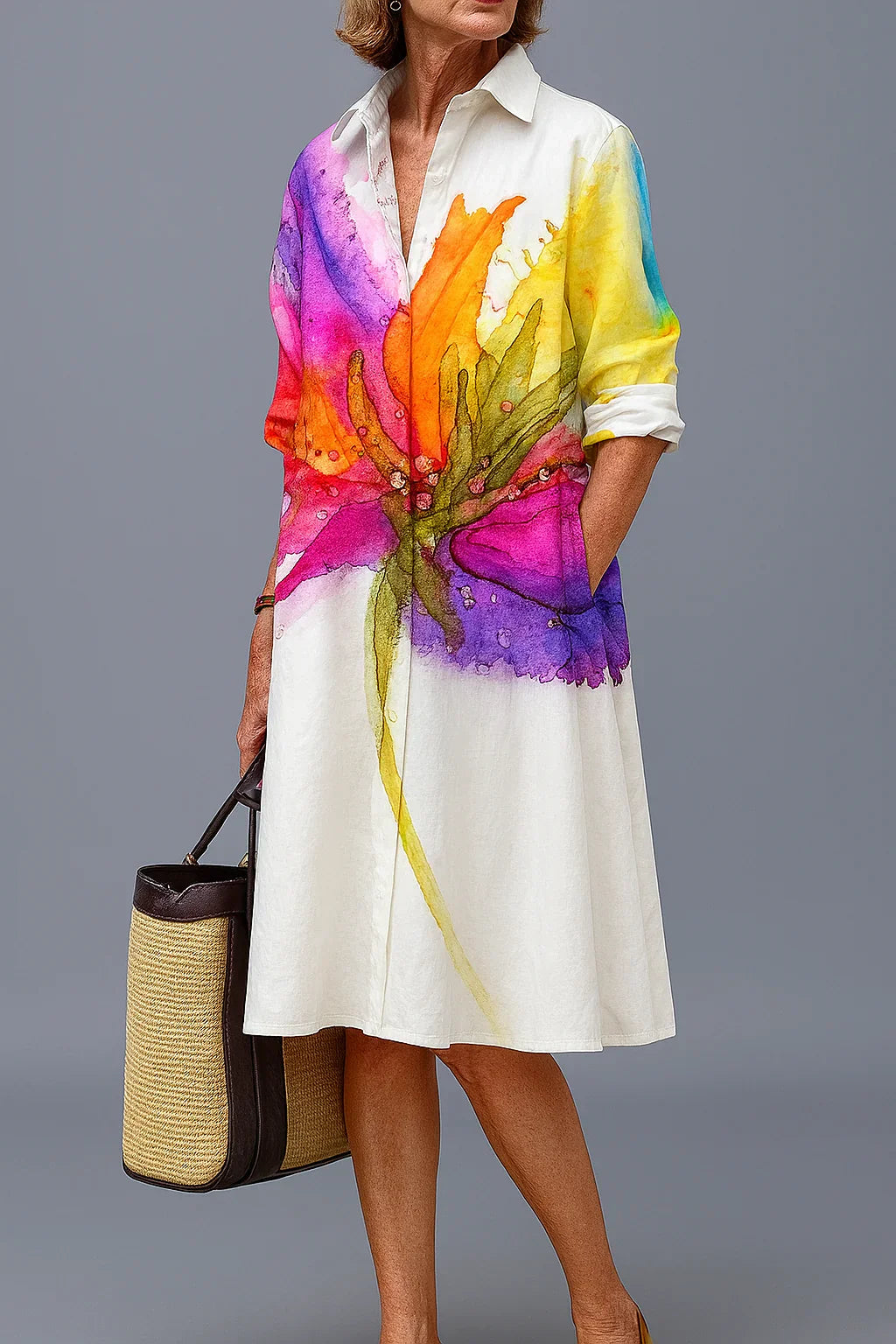 Sukienka Letnia Koszulowa | Sukienka W Kwiaty-Women Dress-Miloska