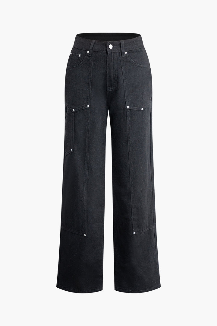 Damskie Jeansy Z Kieszeniami | Szerokie Nogawki-Women Jeans-Miloska