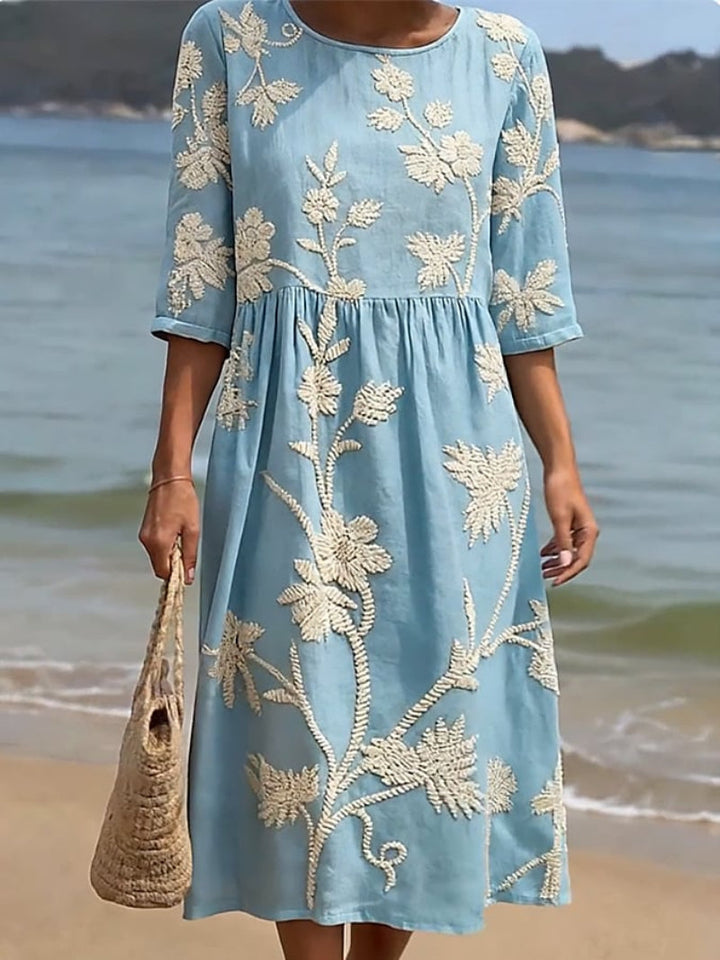Damskie Kwiatowe Sukienka Midi - Elegancka Klasyka