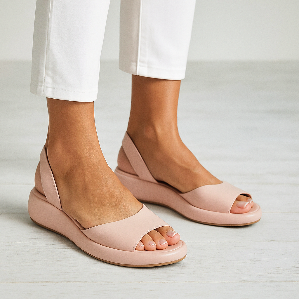 Damskie Sandały Otwarte Slingback - Letnie Płaskie - Różowy
