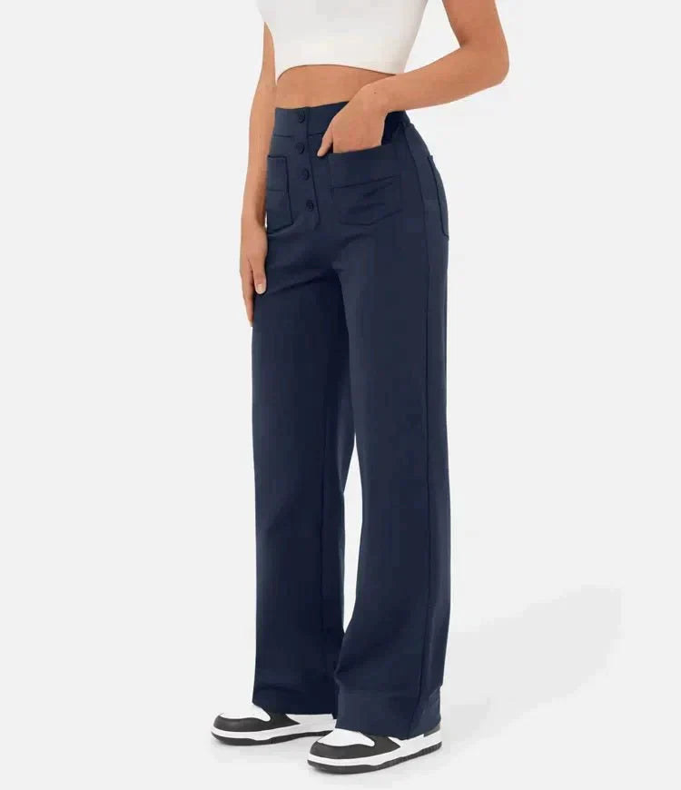 Damskie Spodnie Z Szerokimi Nogawkami | Wysoki Stan I Guziki-Men Pants-Miloska