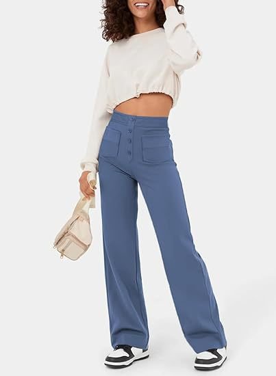 Damskie Spodnie Z Szerokimi Nogawkami | Wysoki Stan I Guziki-Men Pants-Miloska