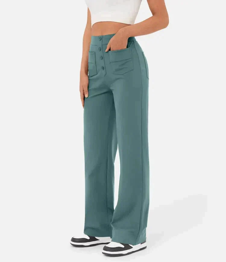 Damskie Spodnie Z Szerokimi Nogawkami | Wysoki Stan I Guziki-Men Pants-Miloska