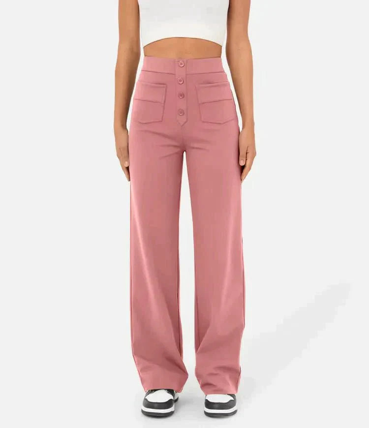 Damskie Spodnie Z Szerokimi Nogawkami | Wysoki Stan I Guziki-Men Pants-Miloska
