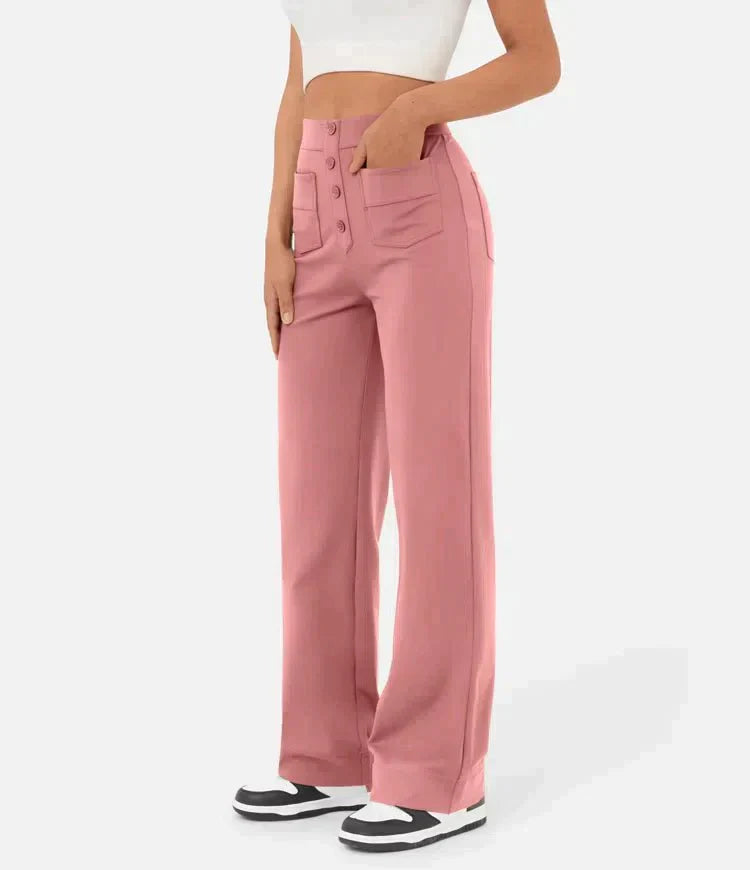 Damskie Spodnie Z Szerokimi Nogawkami | Wysoki Stan I Guziki-Men Pants-Miloska