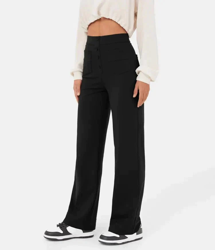 Damskie Spodnie Z Szerokimi Nogawkami | Wysoki Stan I Guziki-Men Pants-Miloska