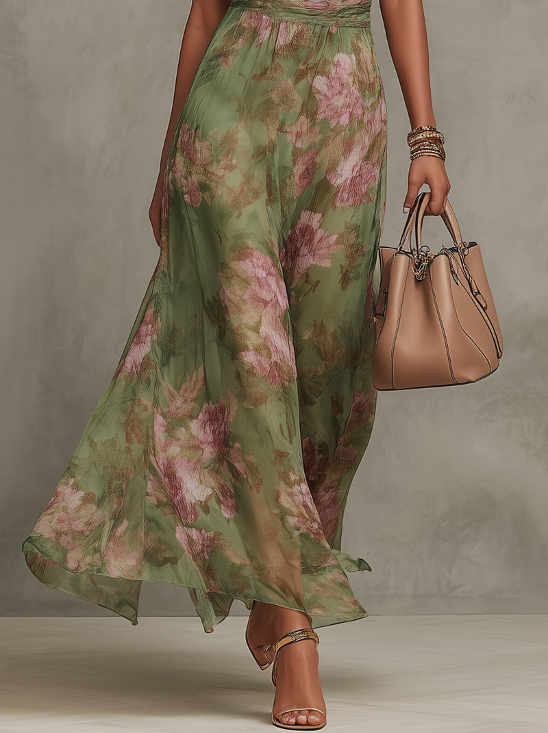 Damskie Sukienka Maxi Kwiaty Halter - Letnia Elegancja