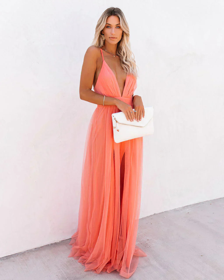 Damskie Sukienka Maxi V-Neck Wesele - Elegancka