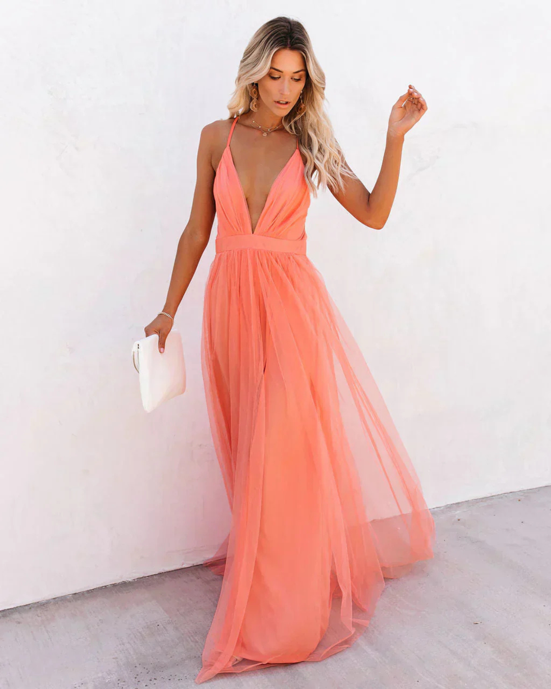 Damskie Sukienka Maxi V-Neck Wesele - Elegancka