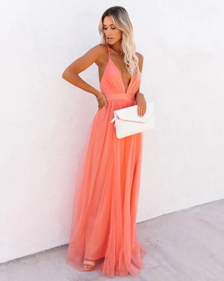 Damskie Sukienka Maxi V-Neck Wesele - Elegancka