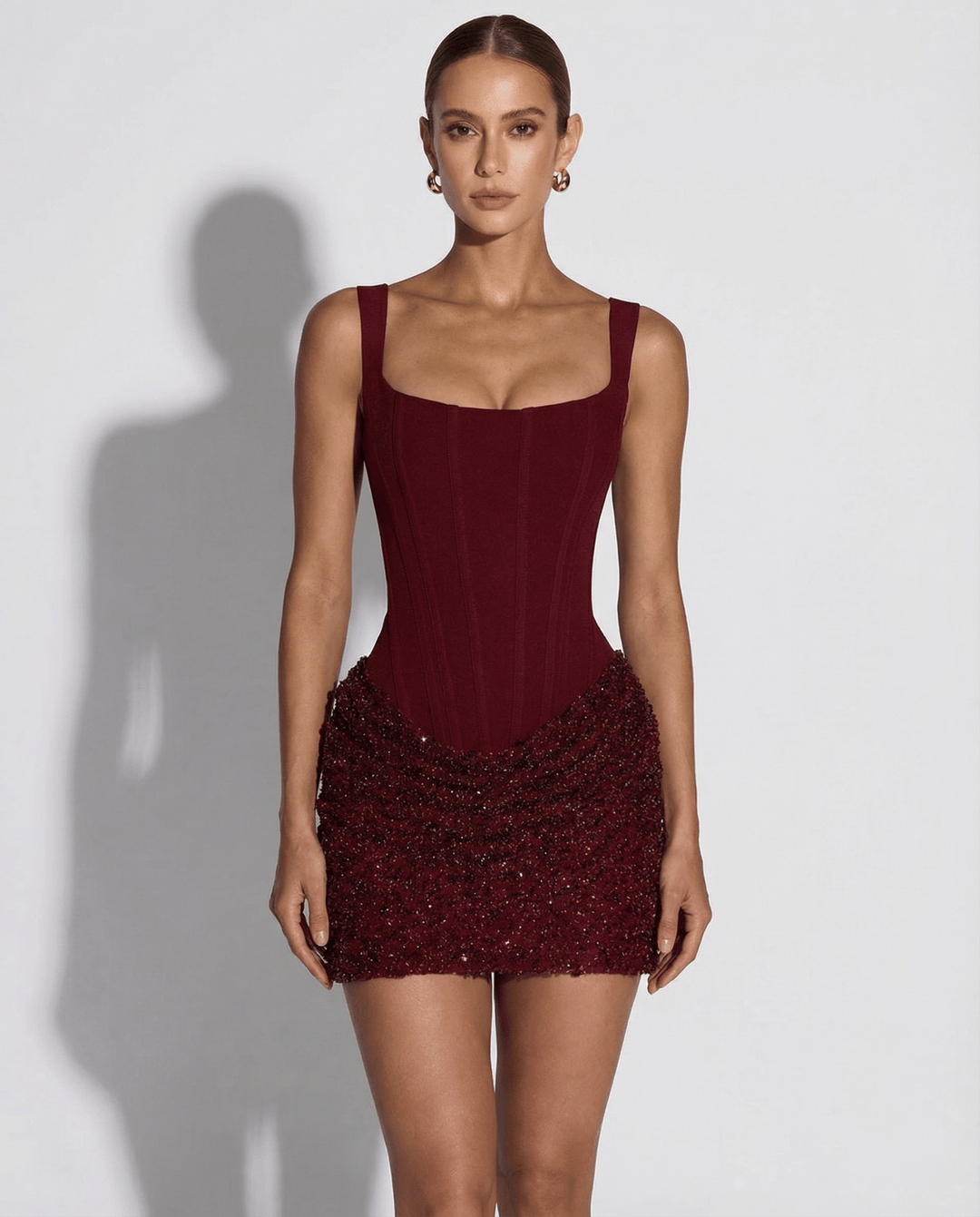 Damskie Sukienka Mini Gorset Sznurowanie - Elegancka - Czerwony
