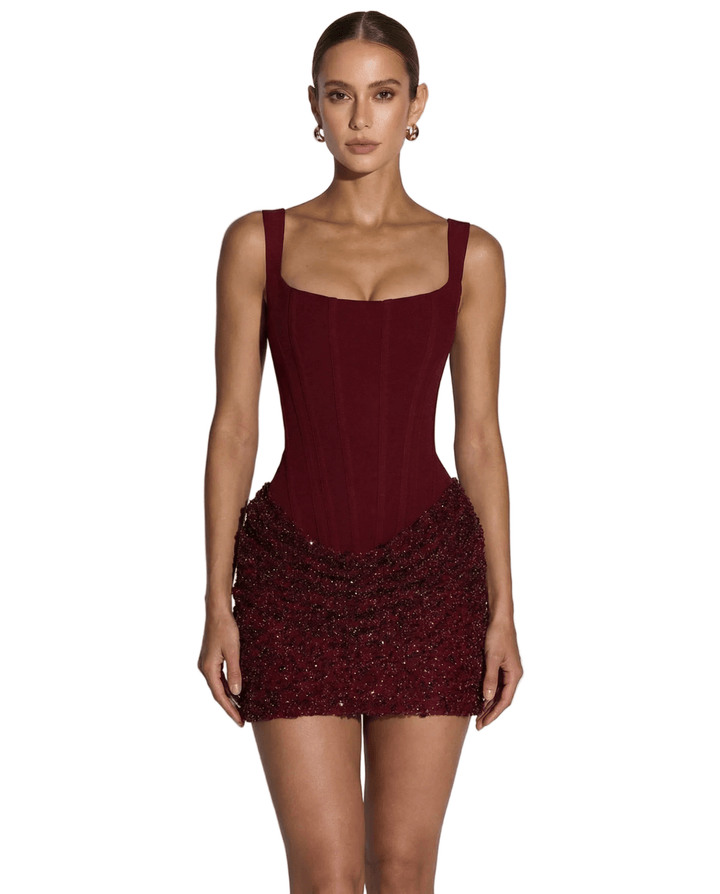 Damskie Sukienka Mini Gorset Sznurowanie - Elegancka