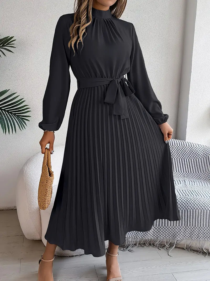 Sukienka Plisowana | Sukienka Z Długim Rękawem-Women Dress-Miloska