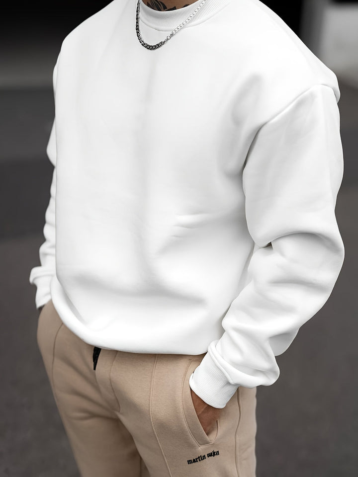 Męskie Bluza Dresowa Okrągły Kołnierz - Klasyczny Casual - Biały