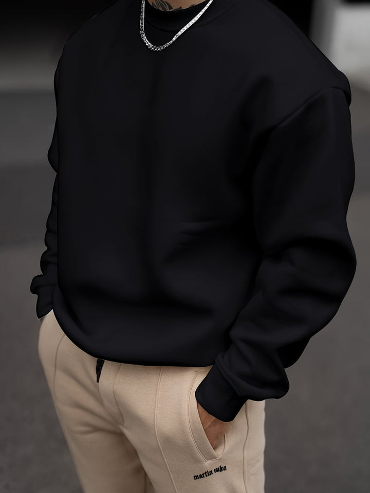 Męskie Bluza Dresowa Okrągły Kołnierz - Klasyczny Casual - Czarny