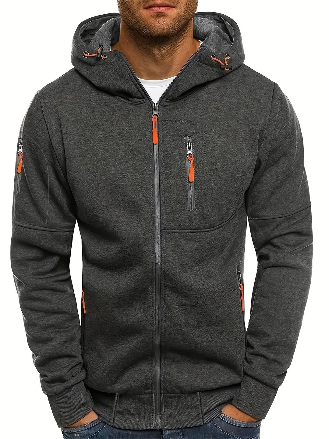 Męskie Bluza z Kapturem Casual - Nowoczesny Styl - Ciemnoszary