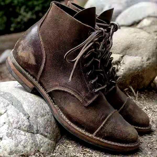 Męskie Buty Sznurowane Vintage - Skóra i Solidny Design - Brąz Królewski