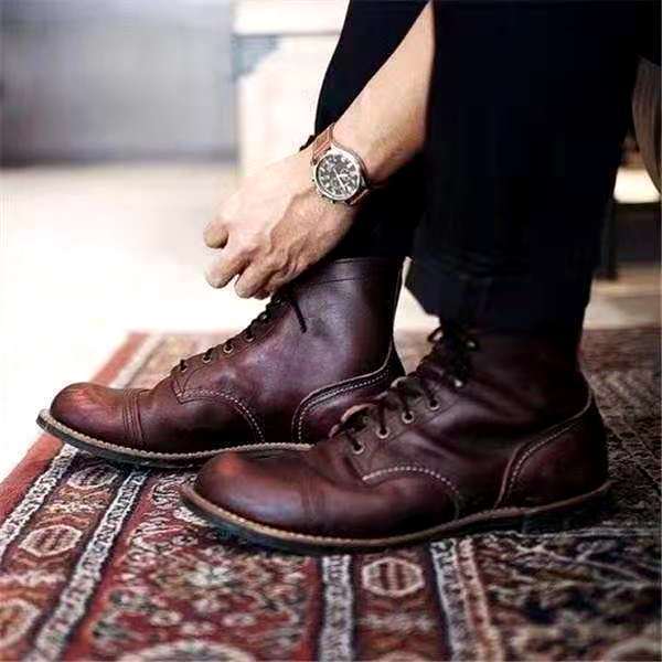 Męskie Buty Sznurowane Vintage - Skóra i Solidny Design - Kawa