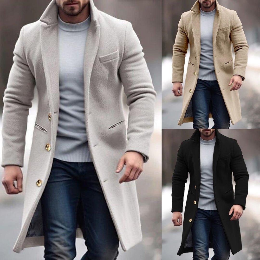 Męskie Długa Jas Elegancka - Nowoczesny Styl z Guzikami