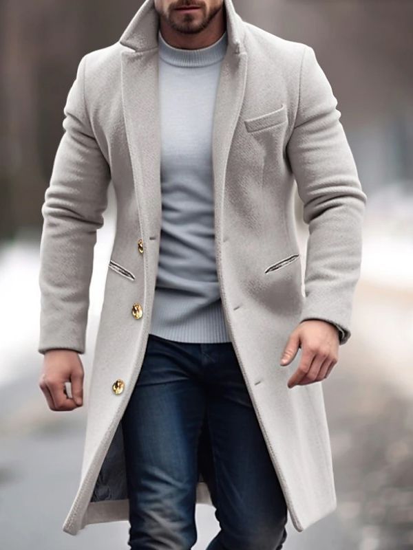 Męskie Długa Jas Elegancka - Nowoczesny Styl z Guzikami - Szary