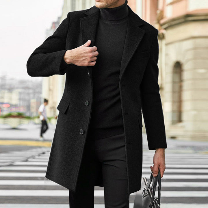 Męskie Eleganckie Płaszcze Zimowe - Tailored Fit Długi Model - Czarny