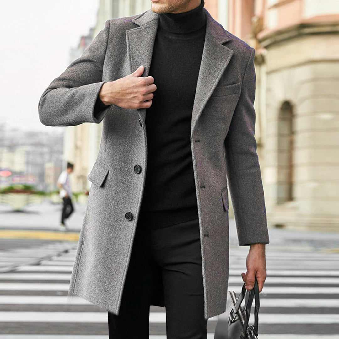 Męskie Eleganckie Płaszcze Zimowe - Tailored Fit Długi Model - Szary