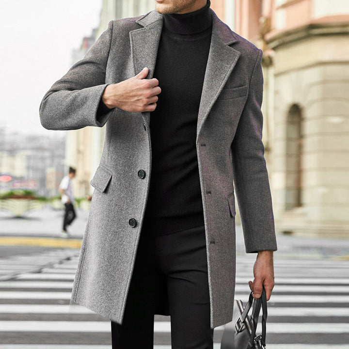 Męskie Eleganckie Płaszcze Zimowe - Tailored Fit Długi Model - Szary