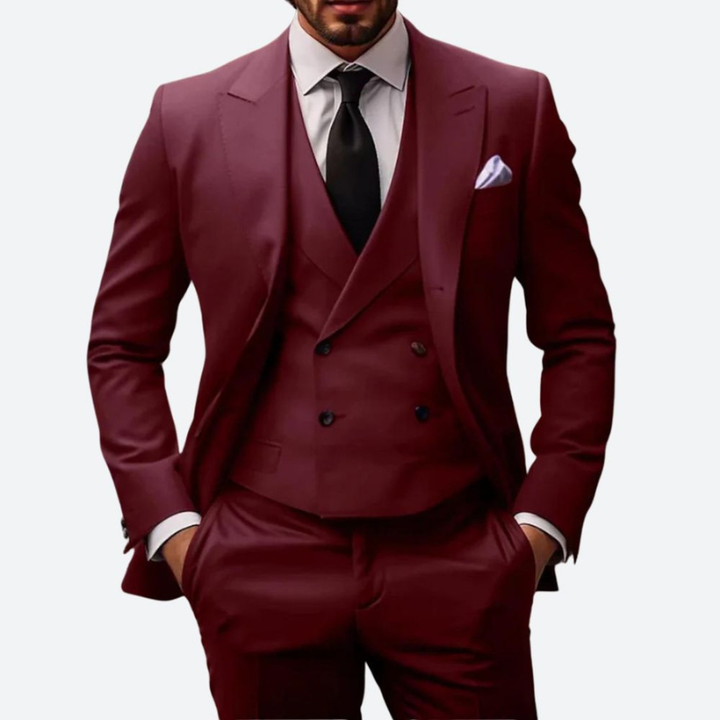 Męskie Eleganckie Trzyczęściowe Garnitury - Formalne Okazje - Ciemnoczerw