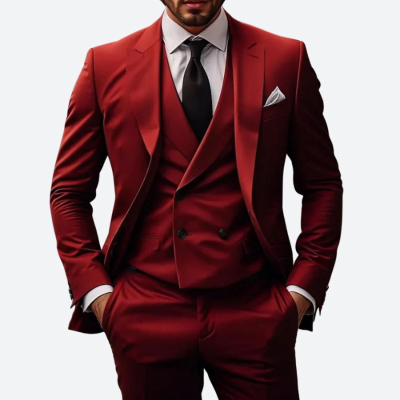 Męskie Eleganckie Trzyczęściowe Garnitury - Formalne Okazje - Czerwony