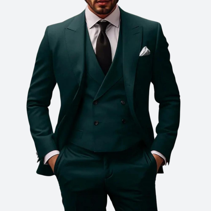Męskie Eleganckie Trzyczęściowe Garnitury - Formalne Okazje - Zielony