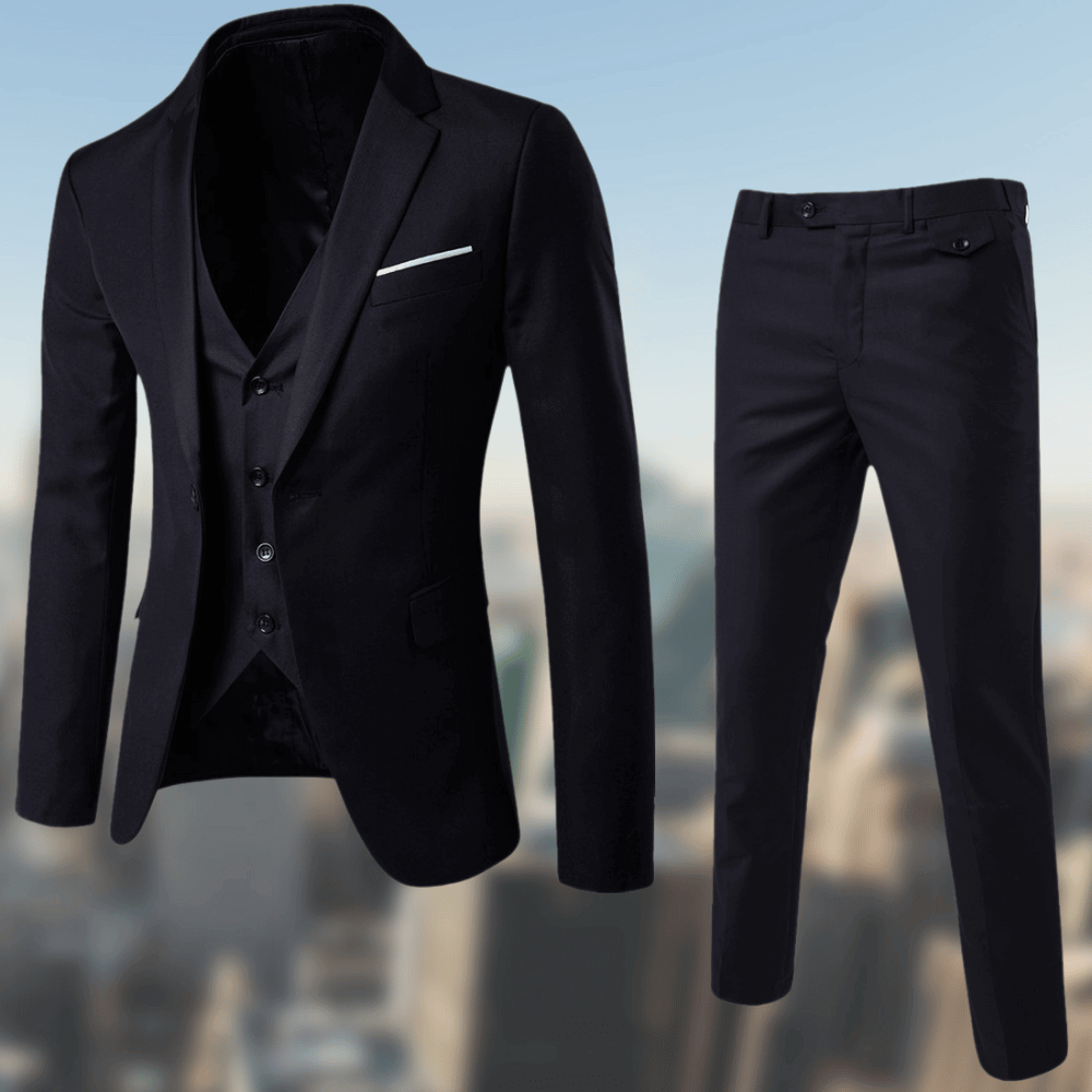 Męskie Garnitur 3-Częściowy Slim Fit - Elegancki Formalny - Czarny