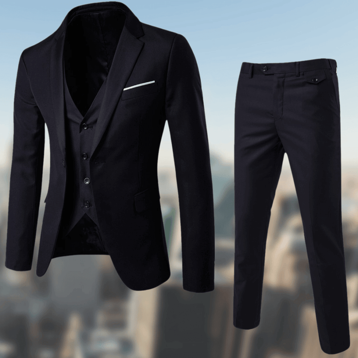 Męskie Garnitur 3-Częściowy Slim Fit - Elegancki Formalny - Czarny