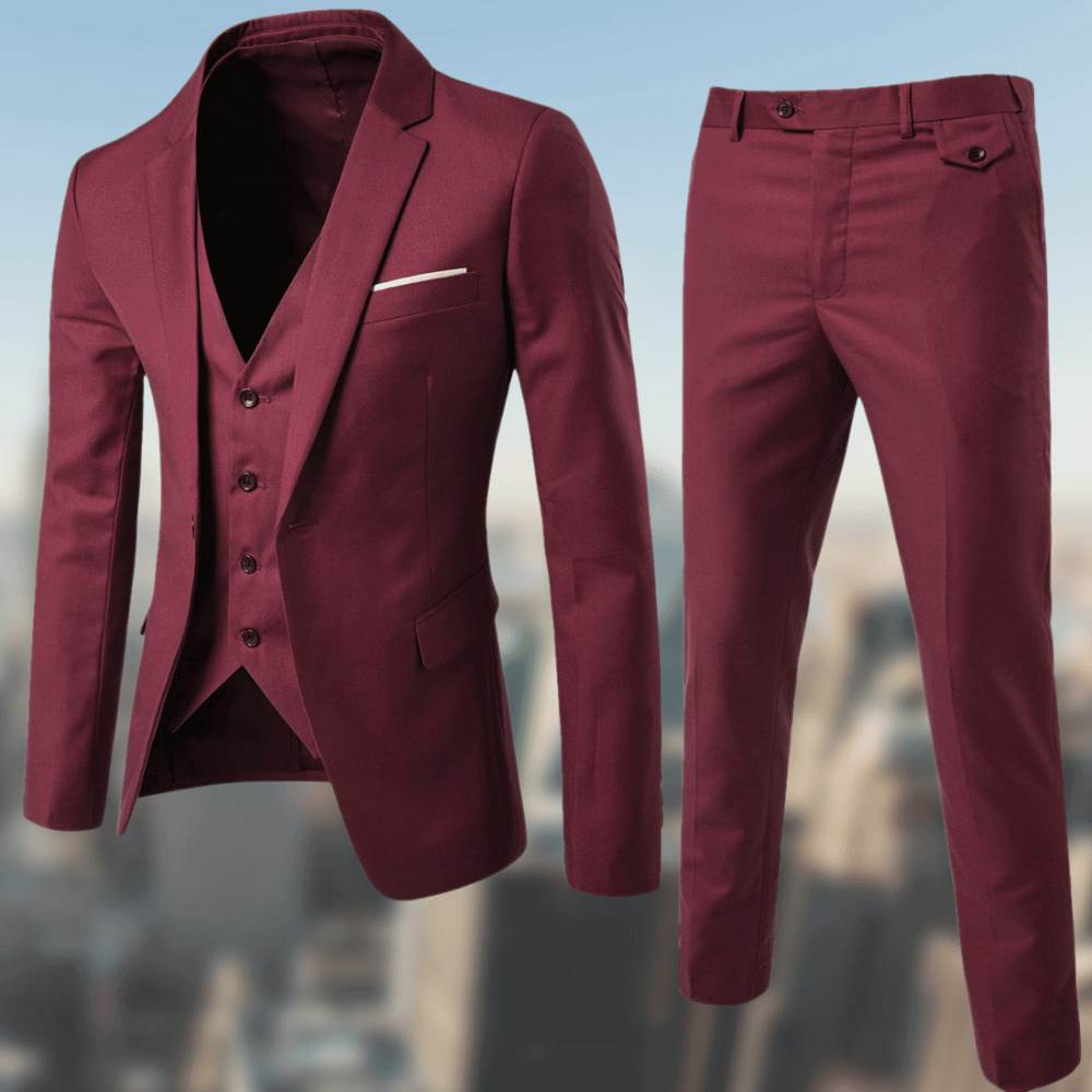 Męskie Garnitur 3-Częściowy Slim Fit - Elegancki Formalny - Czerwony